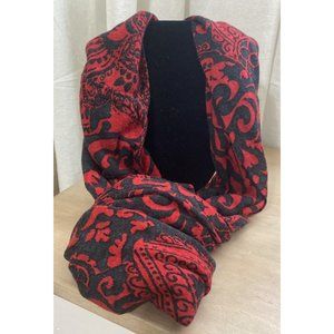 Chico’s Red Black Scarf Geometric Paisley Infinity